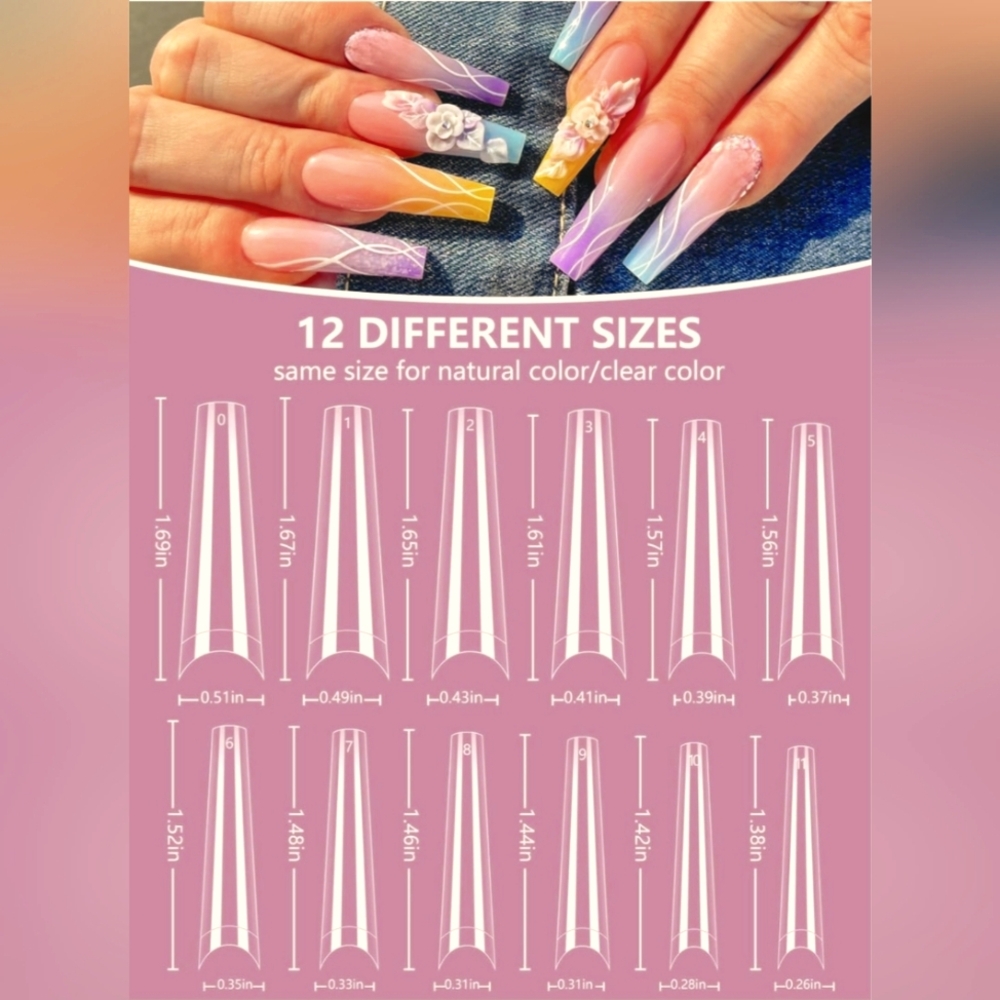 2XL Coffin Nail Art Tips Set 12 Sizes